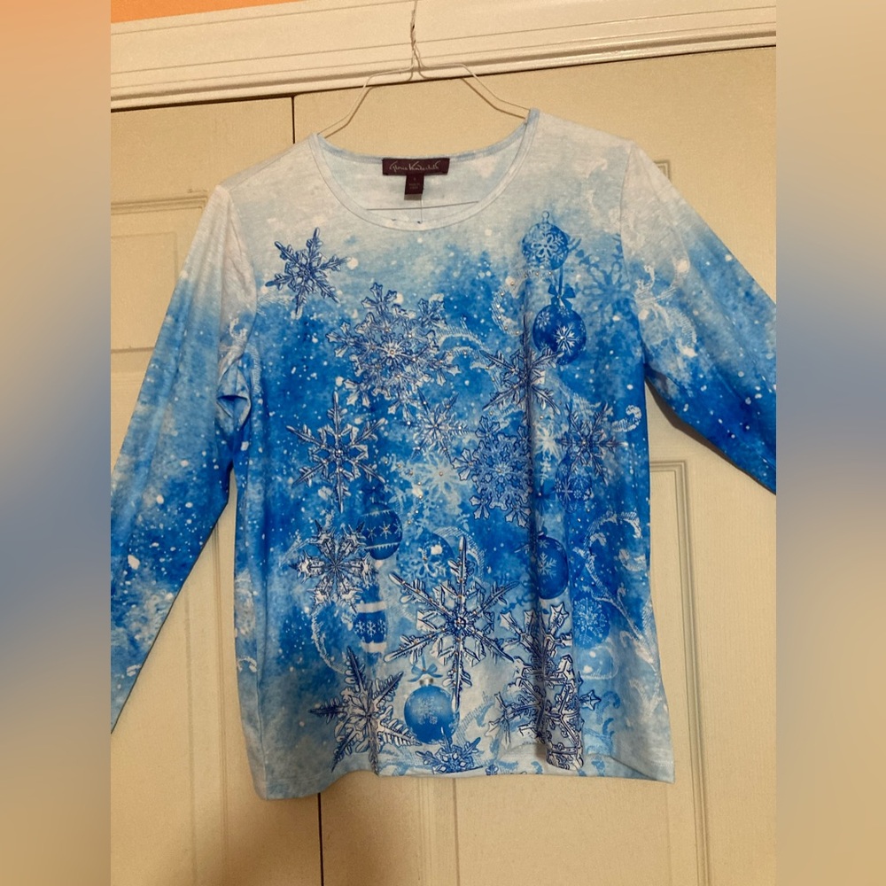 Gloria Vanderbilt Ladies Embellished Holiday Tee Long Sleeve Sz Large NWT